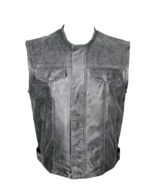 HERREN STYLE 205 MOTORRAD WESTE VOLLLEDER GRAU FARBE GESCHNITTEN REISSVERSCHLUSS 
