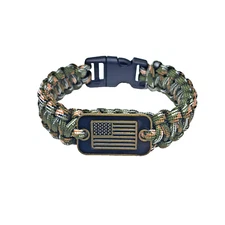 550 Paracord Bracelet Green Camo USA American Flag Charm Tactical Bracelet