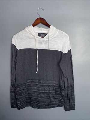 Men s Broken Threads Gray Black White Long Sleeve Shirt Hoodie Lightweight Sz S