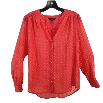 Banana Republic Women's Orange Top Blouse Button Down V Neck Sheer Sz Small