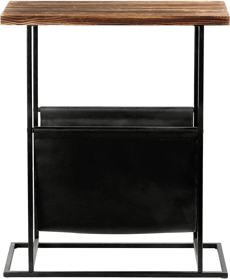 21-Inch Modern Wood & Metal End Table with Magazine Holder Sling - Image 3 of 4