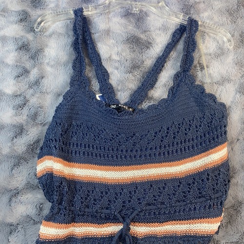 Say What? Say What? crochet crop top. Blue, Rust,white. 90’s style. Size XL