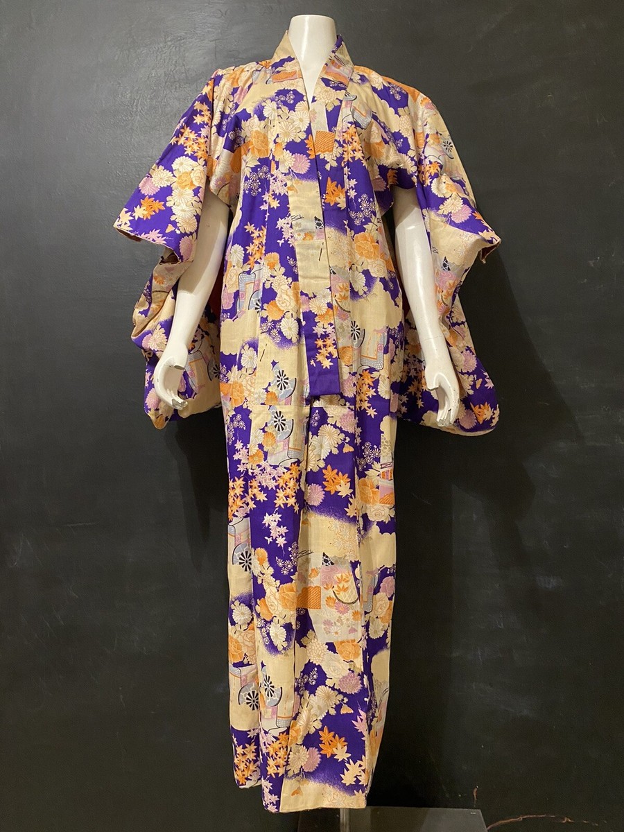 VTG Authentic Japanese Long Kimono Robe Japan OS Long Drop