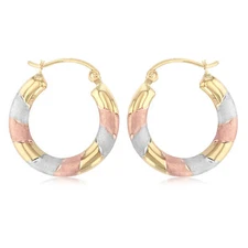Ioka - 14K Tri Color Gold Diamond Cut Hoop Earrings