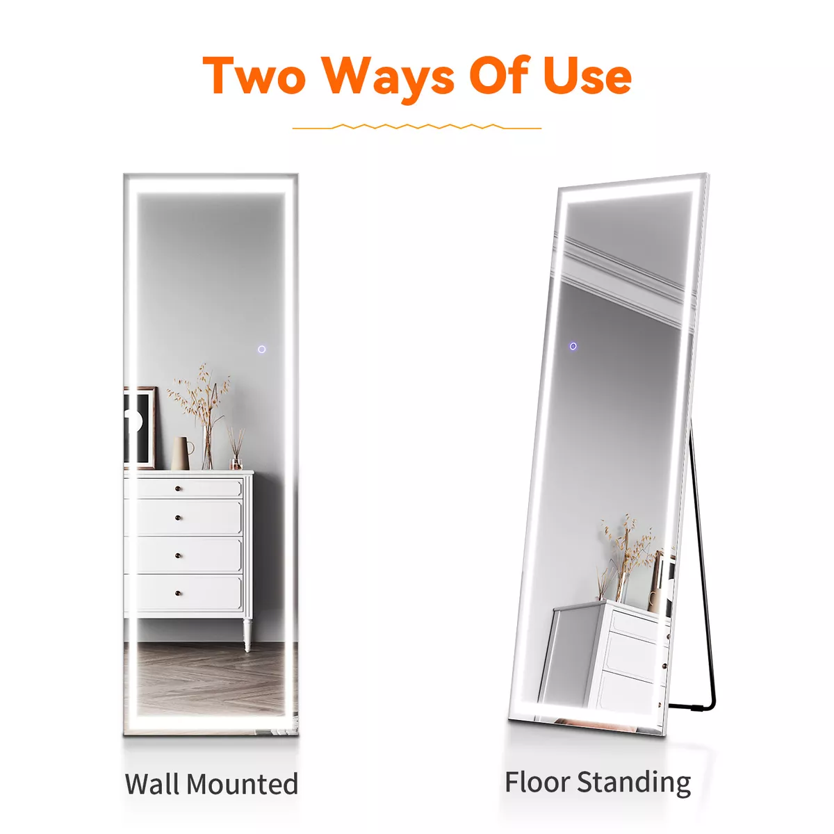 Free Standing Full Length Long Mirror with LED Light Bedroom Furniture 50x160cm