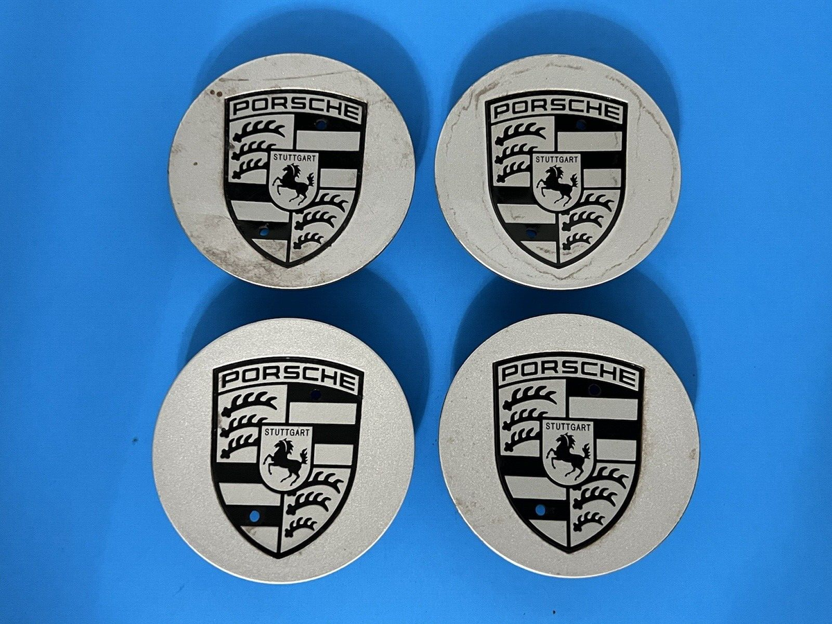 PORSCHE GENUINE FACTORY ORIGINAL OEM SILVER CENTER CAPS SET 7L5