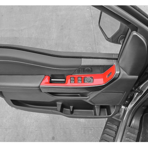6PCS Red Window Lift Switch Panel Decor Cover Trim Fit For Ford F150 2021 2022 - Picture 4 of 9