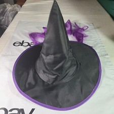 Pre-Owned Halloween Black Pointed Witch's Hat w/Purple Hair or Green Hair