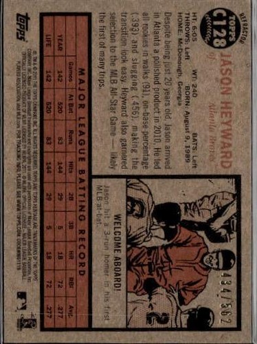 2011 Topps Heritage #C128 Jason Heyward Chrome Refractors #/562 - Picture 2 of 2