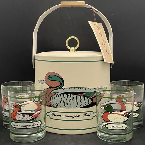 Georges Briard Mallard Duck Decoy Ice Bucket 4 Double Old Fashions c1970s Taiwan