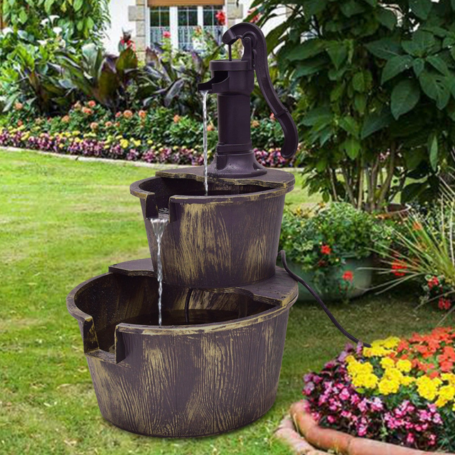 Solar Water Fountain Wishing Well Statue For Outdoor Garden Patio