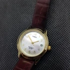 Timex Gold Tone Pearl Dial Ladies Dress Watch Date Indiglo Classy Cute VTG 25mm