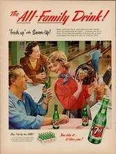 1953 7-Up Soda Pop Beverage Vintage Print Ad 7 Up Bowling Alley Ball Pin Lane US