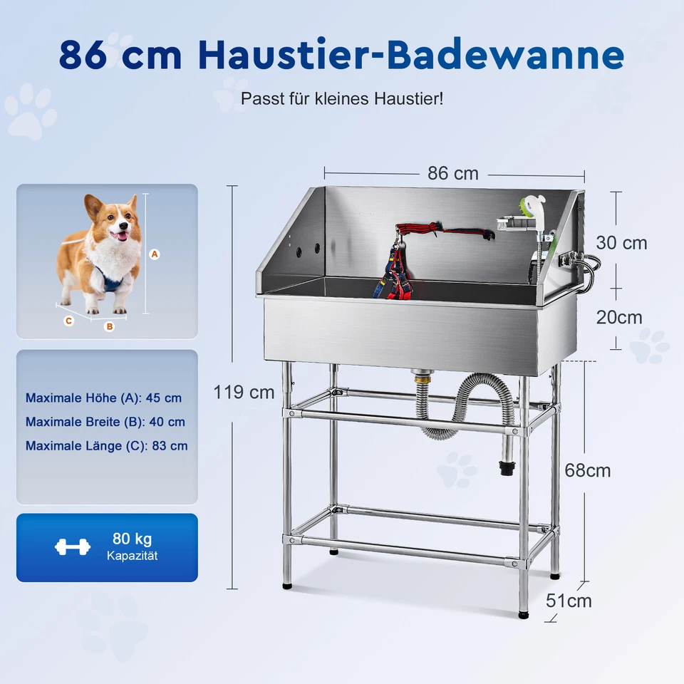 CO-Z 86 cm Kleine Haustiere aus Edelstahl Hunde Katzen Dusche Badewanne Pflege - Bild 3 von 4