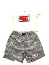 Tea Collection 12-18m Baby Boy Set Swim Trunks Shirt Sardines Shark Shorts