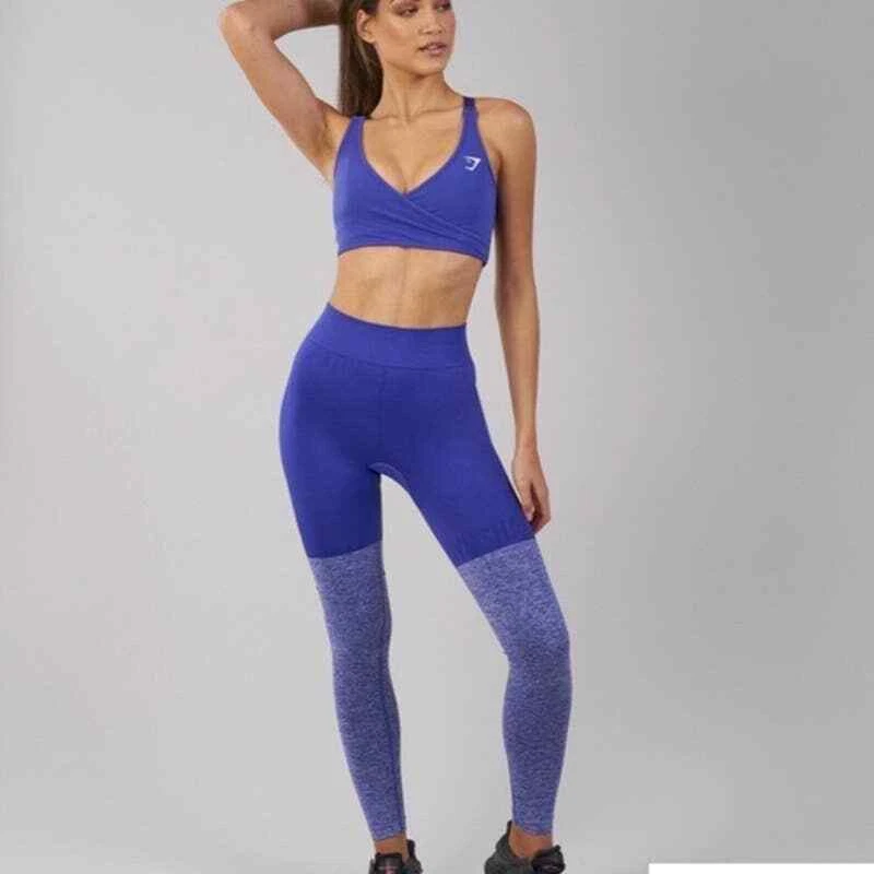 Gymshark Seamless High Waist Two-Tone Heather Blue Activewear Leggings XS