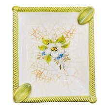 J.W. Co. Vintage Italian Ceramic Floral Ashtray Hand-Painted Green & Cream
