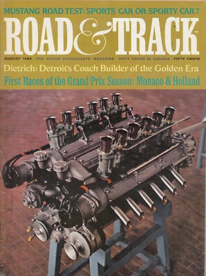 Road & Track August 1964   Lamborghini V12 Valoce Engine / Ford Mustang / Excali