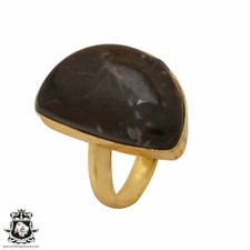 Size 9.5 - Size 11 Adjustable Stick Agate 24K Gold Plated Ring GPR589