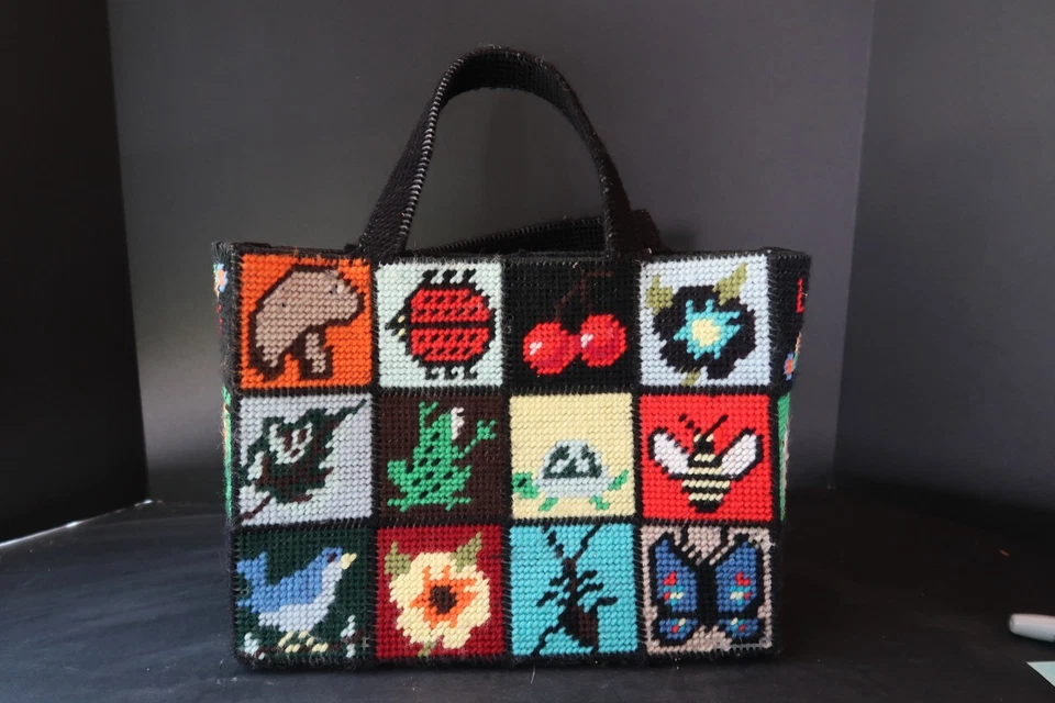 Vintage 70s Needlepoint Ecology Tote Bag Purse | Bob Miller | Columbia Minerva - Image 2 of 4