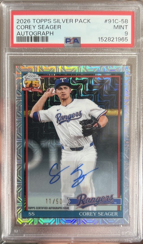 2026 TOPPS SILVER PACK 1991 CHROME PROMO #91C-58 COREY SEAGER AUTOGRAPH