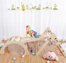 Toddler Indoor Gym Playset, 3-In-1 Wooden Climbing Toys, Triangle Folding Climbi