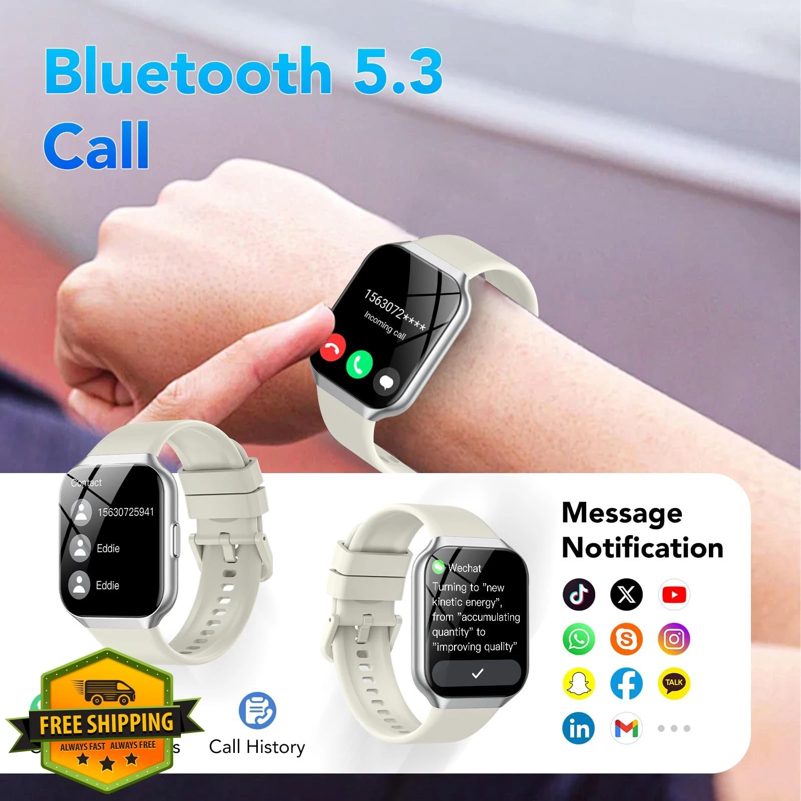 1.96" Smart Watch Men Women Answer Call Fitness Tracker IP68