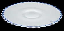 Westmoreland English Hobnail No.555 White /Blue Trim  Scarce Salver / Chop Plate