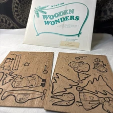 Vintage Tri-chem Wooden Wonders 3-D Christmas Ornaments Liquid Embroidery 