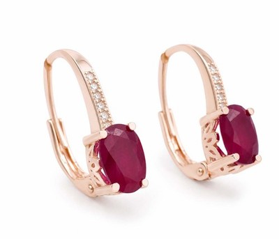 ECHT 2,24 kt RUBIN & MIT SAPHIR BAUMELNDE OHRRINGE 14K ROSEVERGOLDET (.925)