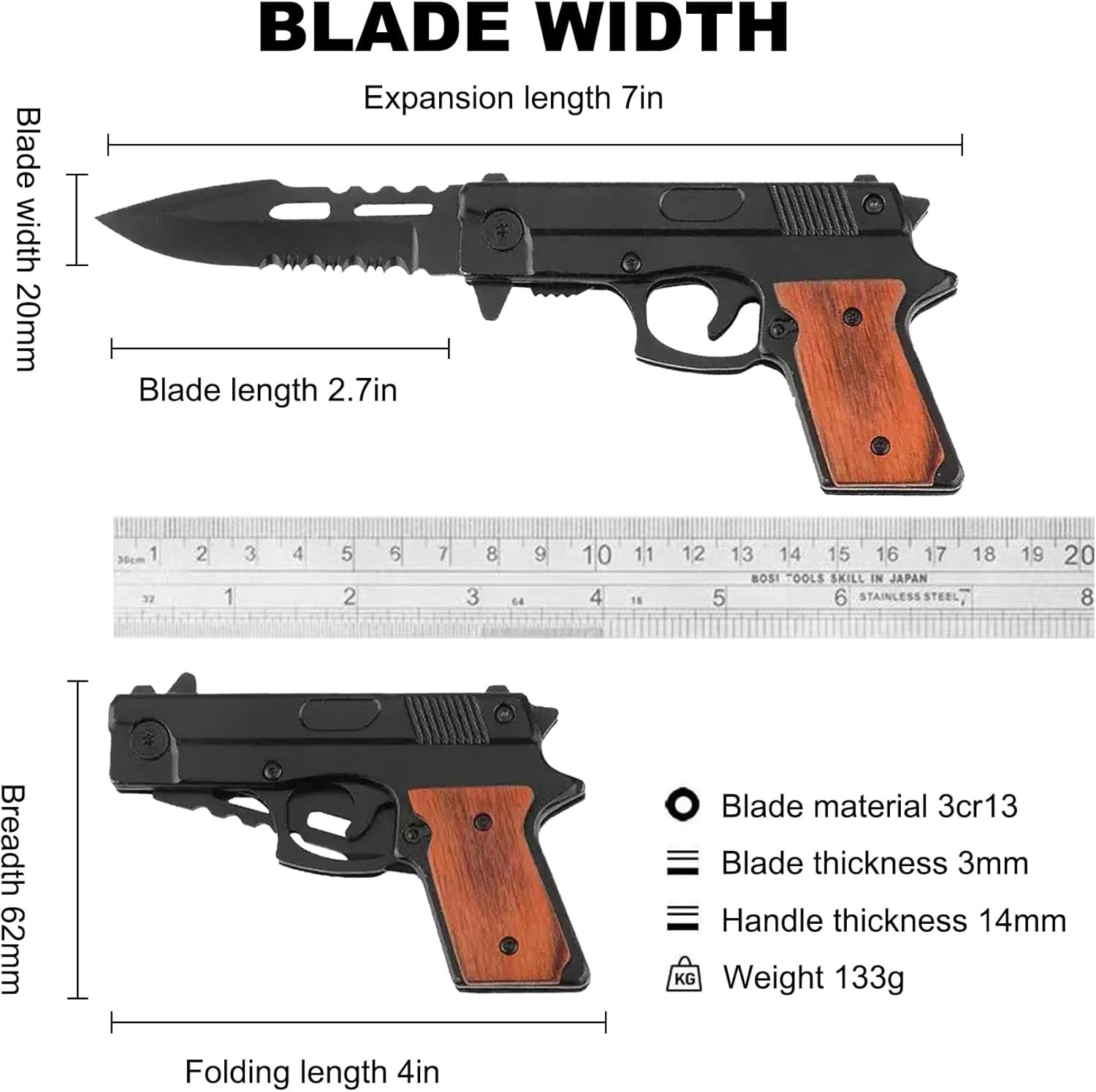 Pocket Knife, Folding Knife, Collectable Knife, Cool Gadgets (Black-Wood 2.0)