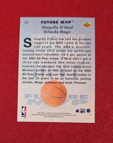 1993-94 Upper Deck #35 Shaquille O'Neal Future MVP Magic NBA Card NM-MT+ - Foto 2 di 2