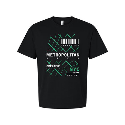 Urban Unisex T Shirt Featuring Geometric Green Barcode Pattern And NYC Street Gr