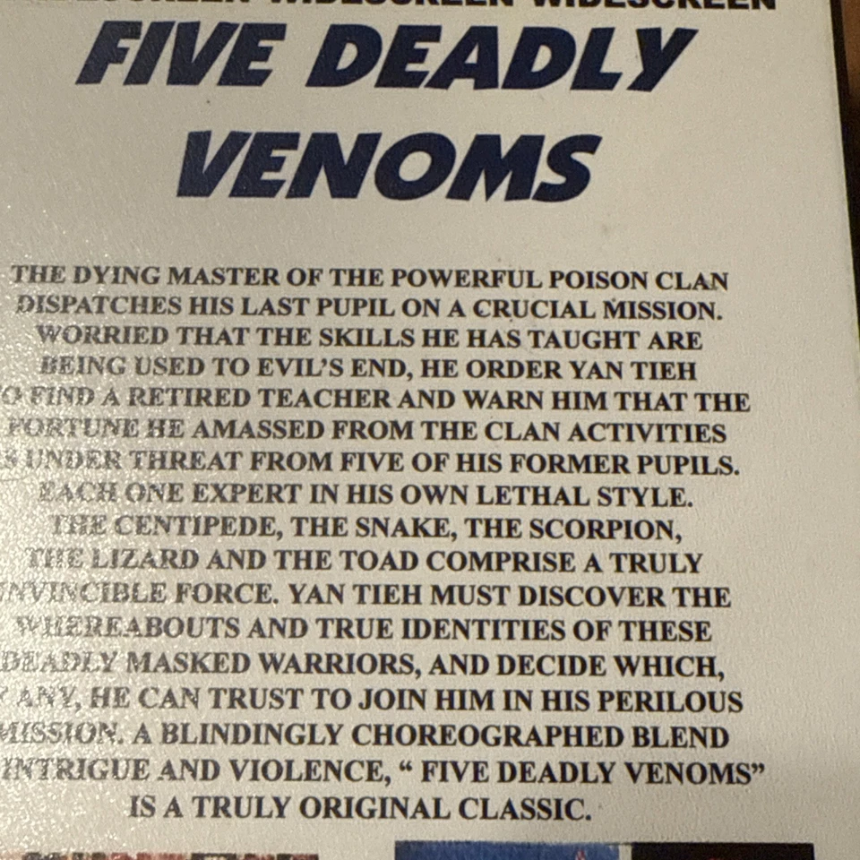 Five Deadly Venoms (VHS) 1978 Chang Cheh Chiang Sheng Kung Fu Cult Classic RARE - Image 4 of 4