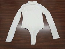 NWOT Naked Wardrobe White Long Sleeve Bodysuit Size XS Mock Neck Thong Back
