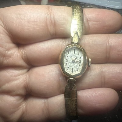 Working Vintage Elgin Ladies Check-board Dial Watch 16mm Fit 6in  Manual Wind