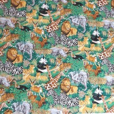 Cranston Jungle Fabric Cotton Giraffe Tiger Lion Rhino Cheetah Vtg 1 Yd