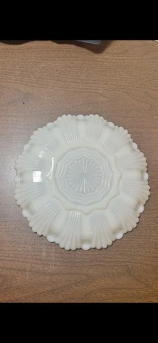 Vintage Anchor Hocking White Milk Glass Deviled Egg Dish Plate Platter Gold Rim