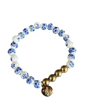 NEW Heinen Delfts Blauw Blue and White Floral Ceramic Beads Bracelet - Holland