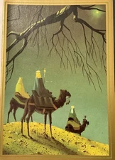 Vtg Christmas Greeting Card Beautiful Colors Religious ~ Men On Camels Bethlehem