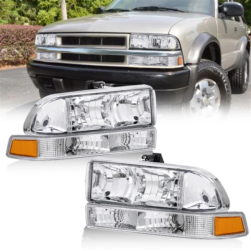 For 1998-2004 CHEVY S10/BLAZER Headlights Assembly Chrome Housing W/ Amber Side Foto 4 de 4