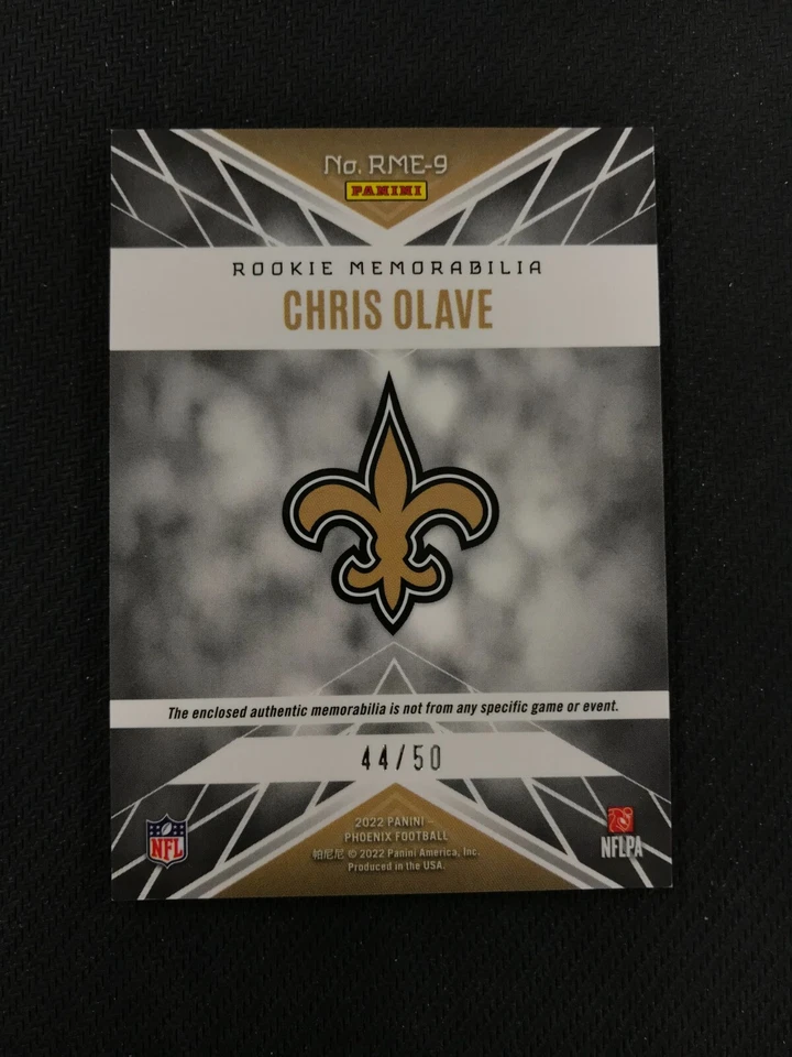 2022 Panini Phoenix RME-9 Chris Olave Rookie Memorabilia Patch Yellow /50 Saints - Image 2 of 2