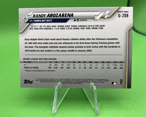 RANDY AROZARENA 2020 Topps Update RAINBOW SILVER FOIL RC U-208 Rookie Rays - Picture 2 of 2