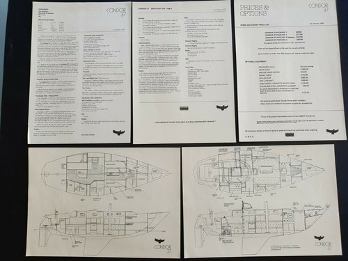 V.RARE CONDOR 47 YACHT BROCHURE + SPECS + PRICE LIST + PLANS + OUTLINES 1979 - Picture 4 of 7