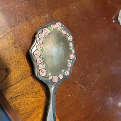 Godinger 7'' brush pink roses design 1960s era