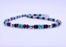Blue Kingman Turquoise Purple Spiny Oyster Navajo Pearls Gemstone Necklace