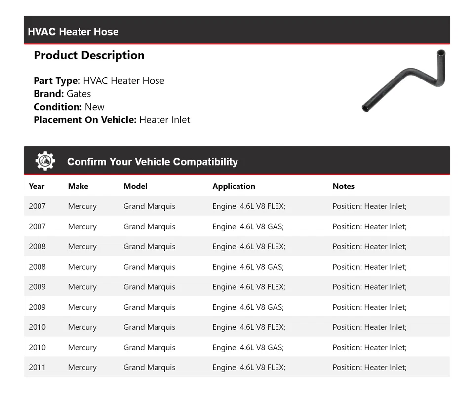 Para Mercury Grand Marquis 2007-2011 HVAC calentador manguera calentador puertas de entrada 2008 Foto 2 de 4