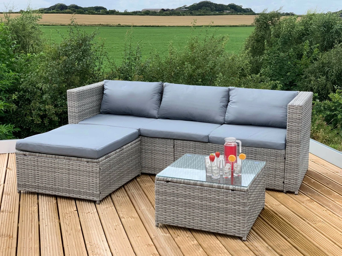 Victoria Rattan Garden Furniture Corner Sofa Lounge Set In Outdoor Extra Wide