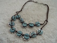 Silvertone Blue Ceramic Bead Cord Necklace C73