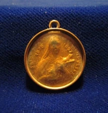 Vintage St Therese Medal Under Resin Brass Frame "I Will Spend My Heaven"